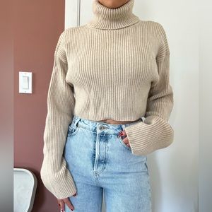 Cropped Turtle neck sweater, Knit, Shein
